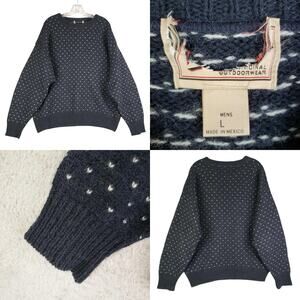 Vintage Woolrich Navy Wool Knit Birdseye Crewneck Sweater Sz L Large Fisherman